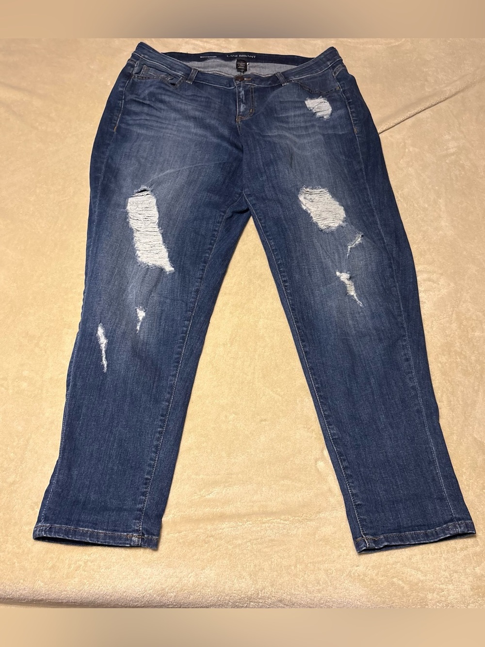 Lane Bryant Distressed Medium Blue Boyfriend Jeans
